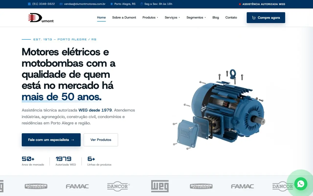 Site da Dumont Motores no computador