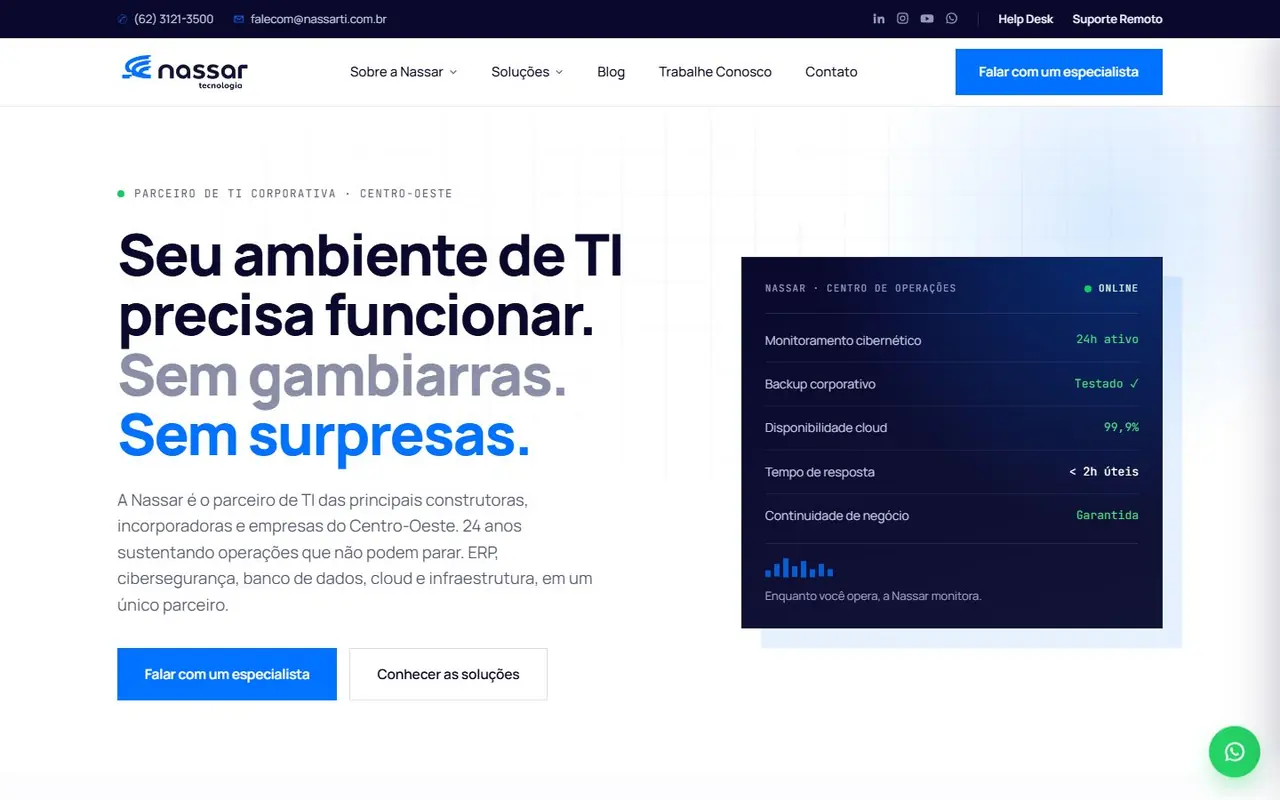 Site da Nassar Tecnologia no computador