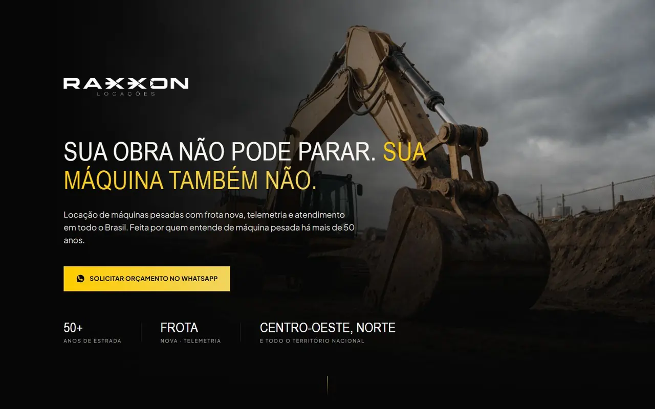 Site da Raxxon Locações no computador