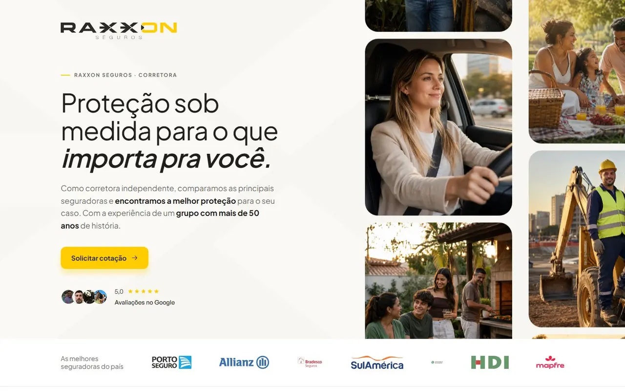Site da Raxxon Seguros no computador