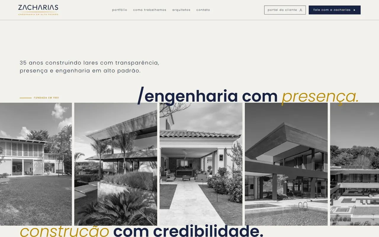 Site da Zacharias Engenharia no computador